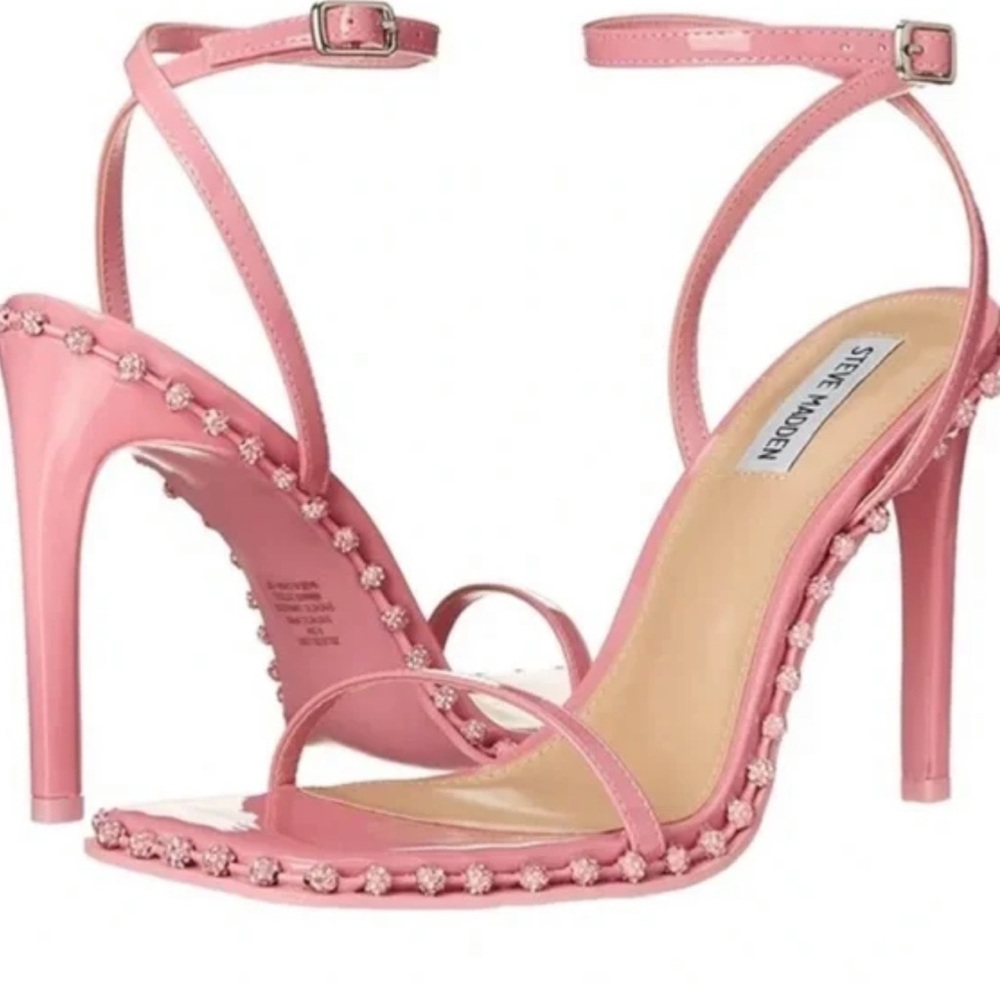 Steve Madden Pink Beaded Ankle-Strap Sandals